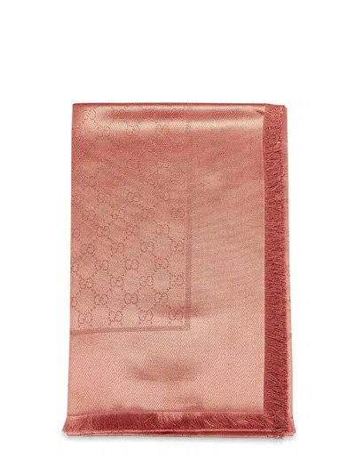 Gucci Orange Gg Lamé Wool And Silk Shawl In Red