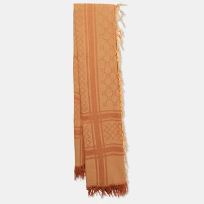 Pre-owned Gucci Orange Gg Supreme Cotton Fringed Scarf