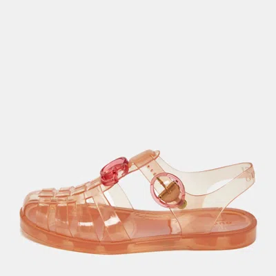 Pre-owned Gucci Orange Glossy Jelly Gg Marmont Flat Sandals Size 35