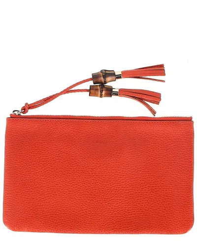 Gucci Orange Leather Bamboo Tassel Zipped Clutch (authentic Pre-loved)