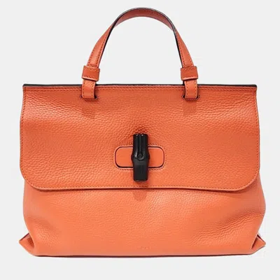 Pre-owned Gucci Orange Leather Daily Tote Bag (392013)