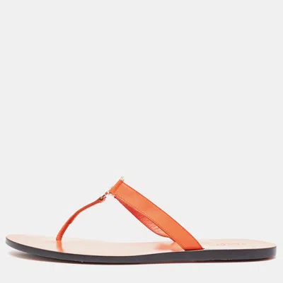 Pre-owned Gucci Orange Leather Interlocking G Logo Thong Sandals Size 39.5