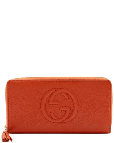 Pre-owned Gucci Orange Leather Soho Zip Around Wallet (authentic Pre-loved)
