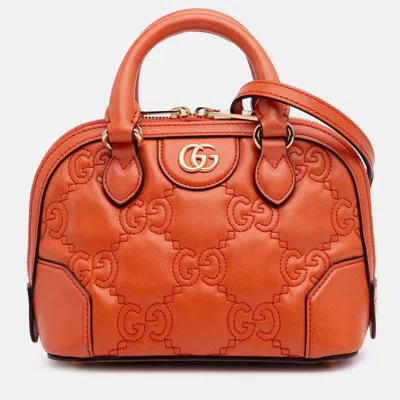 Pre-owned Gucci Orange Mini Gg Matelasse Calfskin Top Handle Bag