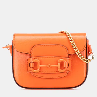 Pre-owned Gucci Orange Mini Leather Horsebit 1955 Web Satchel