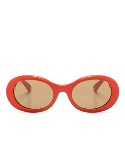 Gucci Lens-decal Oval-frame Sunglasses In Orange