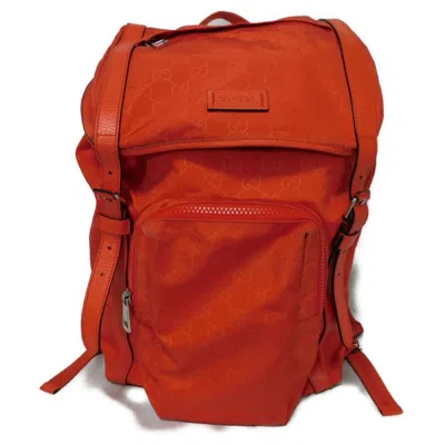 Pre-owned Gucci Orange Red Nylon Canvas Leather Backpack ()