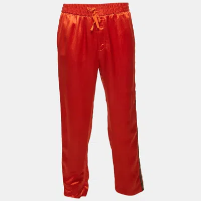 Pre-owned Gucci Orange Satin Web Tape Trimmed Trackpants Xl