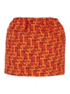Gucci Orange Skirt With Elastic Waist And All-over Horsebit Print In Cotton Woman In Multi