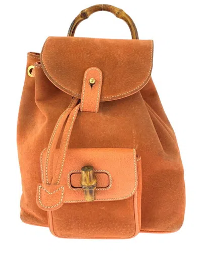 Pre-owned Gucci Orange Suede Bamboo Backpack (authentic Pre-loved)