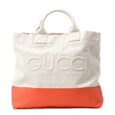 Pre-owned Gucci Orange White Canvas Handbag Tote Bag ()