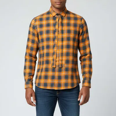 Pre-owned Gucci Orange/grey Checkered Flannel Neck Tie Shirt L