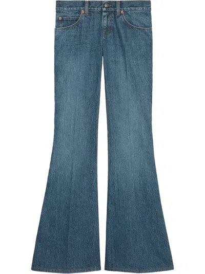 Gucci Organic Cotton Flared Jeans In Blau