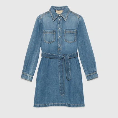 Gucci Organic Denim Dress With Horsebit In Blue