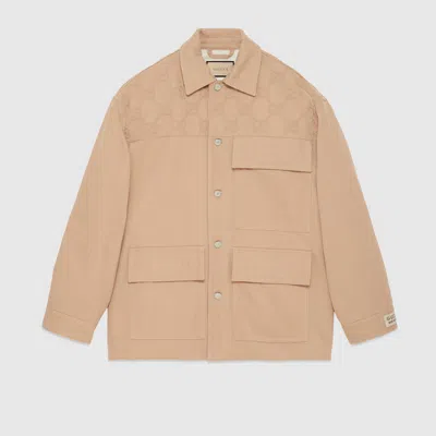 Gucci Gg-embossed Organic-cotton Jacket In Beige