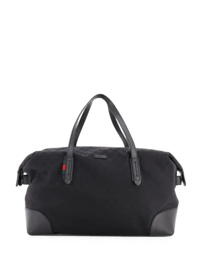 Pre-owned Gucci Original Carry On Duffle Bag Gg Canvas Travel Bag In Black