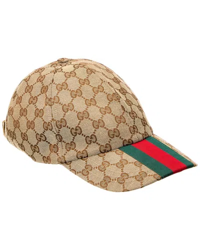 Gucci Men Beige And Ebony Baseball Cap With Web Detail In Gg Supreme Canvas Man In Green