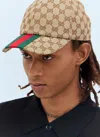 Gucci Men Beige And Ebony Baseball Cap With Web Detail In Gg Supreme Canvas Man In Neutral