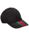 Gucci Original Gg Fabric Baseball Cap With Web Ribbon In Black