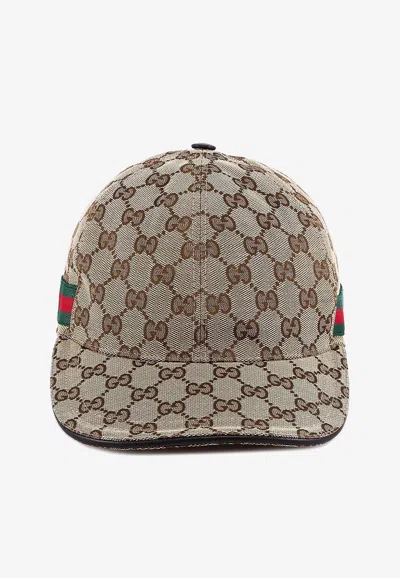 Gucci Original Gg Canvas Baseball Hat With Web In Beige
