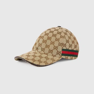 Gucci Original Gg Canvas Baseball Hat With Web In Beige