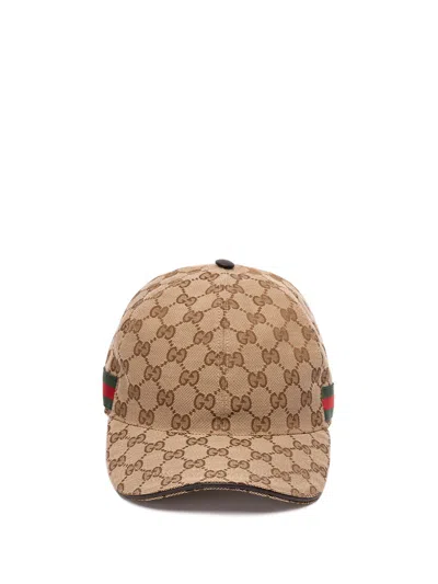 Gucci `original Gg Canvas` Baseball Hat With `web` In Brown