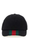 Gucci Men Black Baseball Cap With Web Detail On The Front In Gg Canvas Man In Black