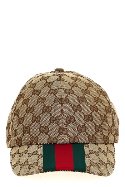 Gucci Men Beige And Ebony Baseball Cap With Web Detail In Gg Supreme Canvas Man In Green