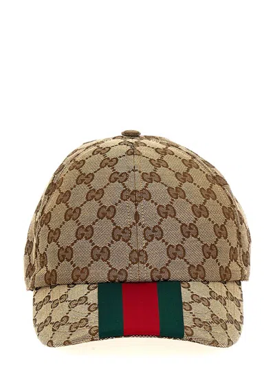 Gucci Men Beige And Ebony Baseball Cap With Web Detail In Gg Supreme Canvas Man In Green