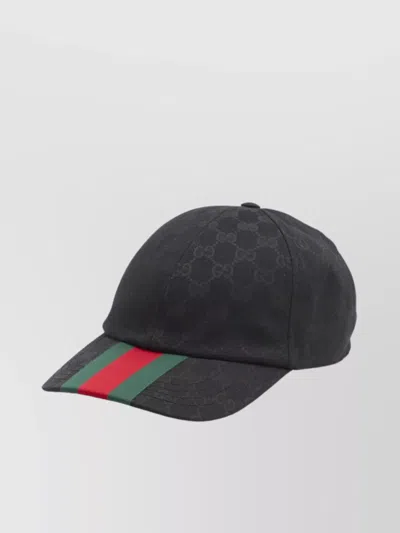 Gucci Original Gg Fabric Baseball Cap With Web Ribbon In Black