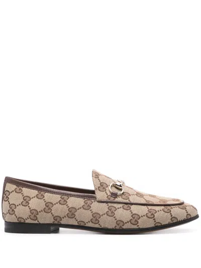 Gucci Original Gg Fabric Jordaan Loafers In Brown