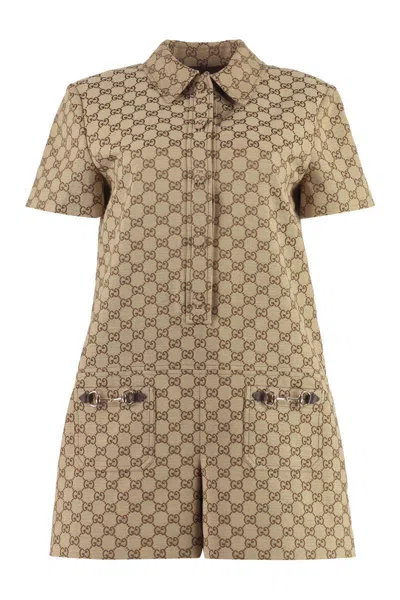 Gucci Gg Cotton-blend Canvas Playsuit In Multi
