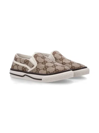Gucci Kids' Original Gg Slip-on Sneakers In Brown