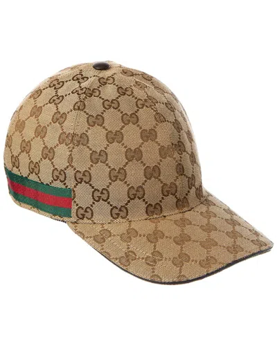 Gucci Men Beige Baseball Cap With Web Detail On The Side In Gg Canvas Man In Brown