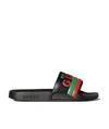 Gucci Original  Embossed Slides In Black