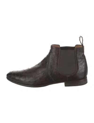 Pre-owned Gucci Ostrich Chelsea Boots In Brown