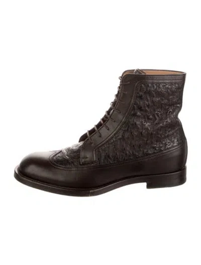 Pre-owned Gucci Ostrich Lace-up Boots In Brown
