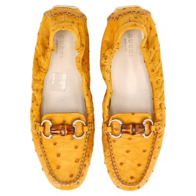 Pre-owned Gucci Ostrich Skin Driving Loafers With A Bamboo Buckle In Orange
