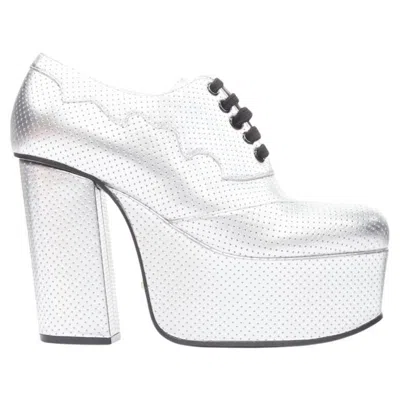Pre-owned Gucci Otis Metallic Silver Chunky Platform Block Heel Bootie Mule Eu37.5