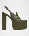 Gucci Ottavia Leather Platform Loafer Pumps In Luscious Green