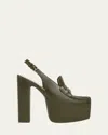 Gucci Ottavia Leather Platform Loafer Pumps In Luscious Green