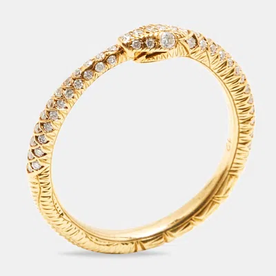 Pre-owned Gucci Ouroboros Diamond Pavé Snake 18k Yellow Gold Band Ring Size 52