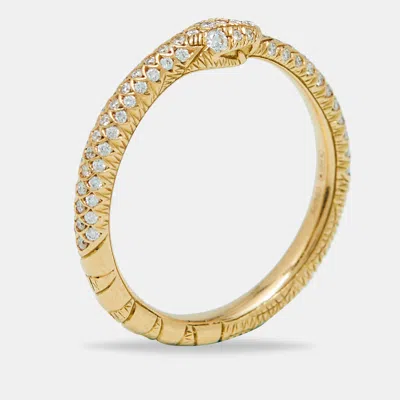 Pre-owned Gucci Ouroboros Diamond Pavé Snake 18k Yellow Gold Ring Size 52