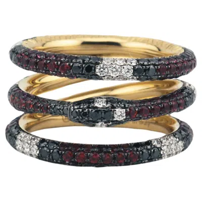 Pre-owned Gucci Ouroboros Gemstone 18k Yellow Gold Kingsnake Three Band Ring Size 5.25