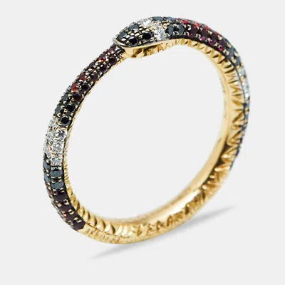 Pre-owned Gucci Ouroboros Multi Gemstone 18k Yellow Gold Ring Size 52