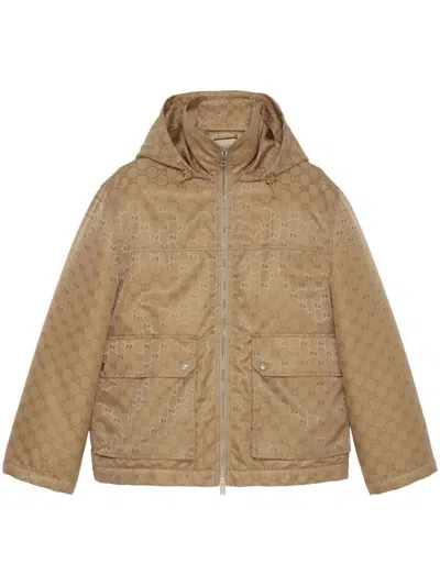 Gucci Gg Nylon Canvas Padded Jacket In Beige