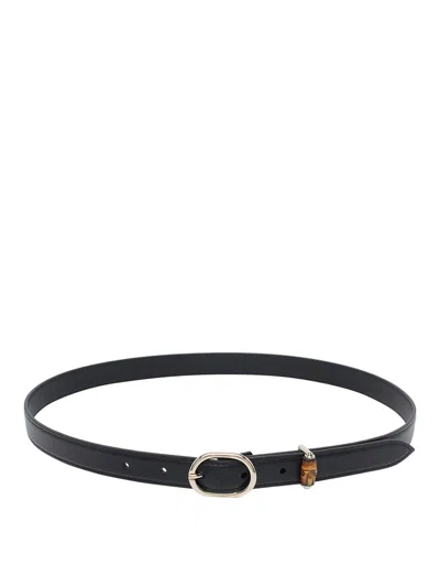 Gucci Oval Buckle Thin Belt In Black
