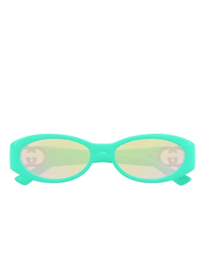 Gucci Oval-frame Logo Sunglasses In Blue