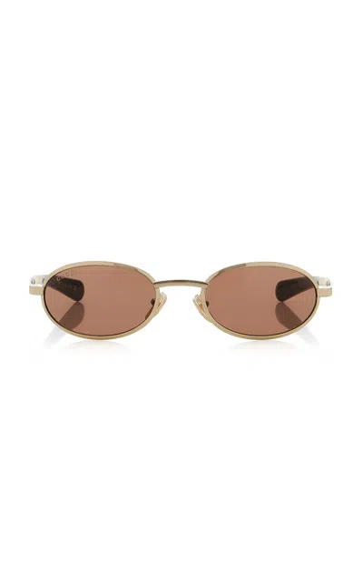 Gucci Oval-frame Metal Sunglasses In Gold
