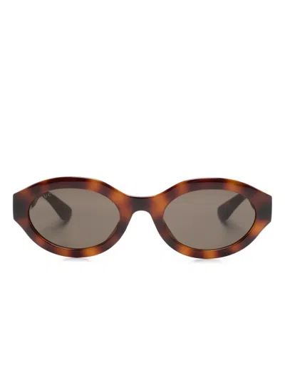 Gucci Oval-frame Sunglasses In 褐色